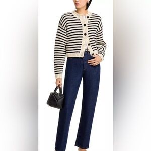 Frame Denim Black and Cream Striped Cardigan